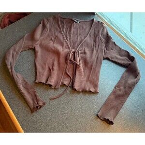 Brown tie front cropped top S ballet core fairy indie sleaze dark academia